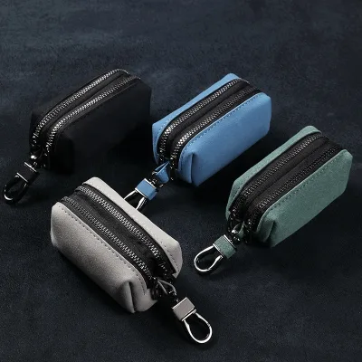 Newest Top Layer Cowhide Key Bag Genuine Leather Keychain Wallet Zipper Coin Purse Multifunctional Large Capacity Car Key Case