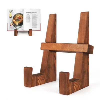 8.8 Inch Rustic Brown Wooden Cookbook Stand Multifunctional Kitchen Counter Recipe Book Holder Multifunctional Kitchen Counter