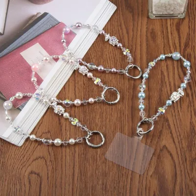 Wholesale Tulip Flower Beaded Chain Phone Lanyard(Pink)