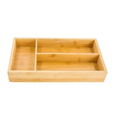 Awesome Bamboo Cutlery Tray Kitchen Utensil Silverware Flatware Drawer Organizer Dividers with 3 Compartments