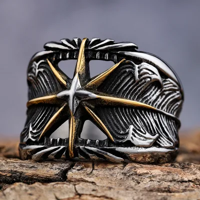 Fashion Retro Water Proof Stainless Steel Marine Tide Pirate Sailor Compass Polaris Star Compass Mans Jewelry Finger Ring