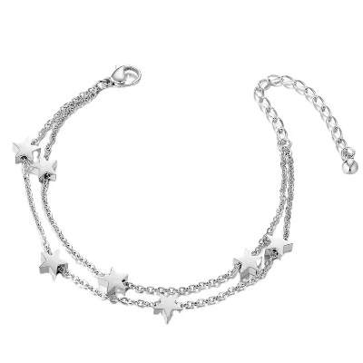 925 Sterling Silver Double Chain Star Charm Anklet Bracelet for Girls
