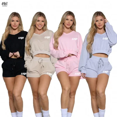 New Arrival Fall Clothing Manufacturers 2 Piece Sets Loungewear  Y2K Clothing Lounge Wear  Cozy Crop Sweater Sweat Short Set