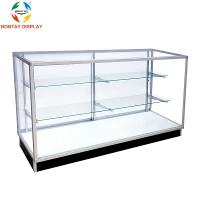 Silver Color Lock Door Heavy Duty Aluminum Frame Smoke Shop Glass Display Counter with LED Lighting