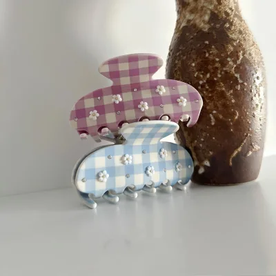 HONEY New Design Sweet Flower Plaid Acetate Hair Claw 8cm Acetate Hair Claw Wholesale High Quality Hair Claw for Women