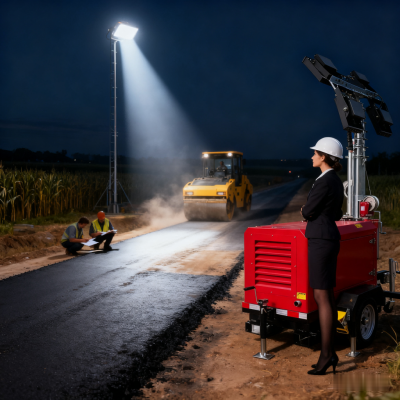 36hr Continuous Working Time Cool White Height Adjustable and Movable Construction Light Tower Mobile Trailer Light Tower