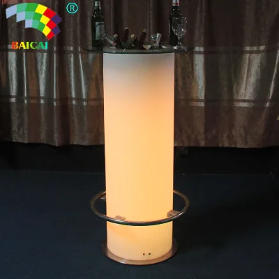 Modern Plastic Round Tall Rechargeable LED Bar Table Light up Counter Remote Operated Outdoor Home Bar Hotel Furniture