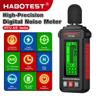 Habotest HT72B Digital Sound Level Meter 30-130dB with C Weighting 2dB Accuracy IP65 Protection for Factory HVAC