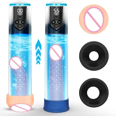 High Quality Male IPX7 Waterproof Masturbator Penis Vacuum Pump Enlargement Enhancer Massager Ring Adult 50min Use 65min