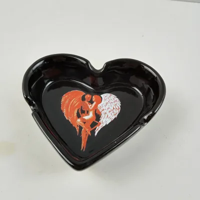 Skull & Angel Ceramic Ash Tray Black Heart-Shaped Ashtray