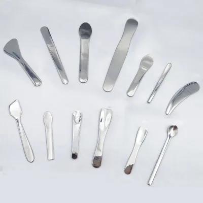 Custom Logo Matte Finish Customized Shiny Silver Stainless Steel Cosmetic Makeup Spoon for Facial Mask and Eye Cream