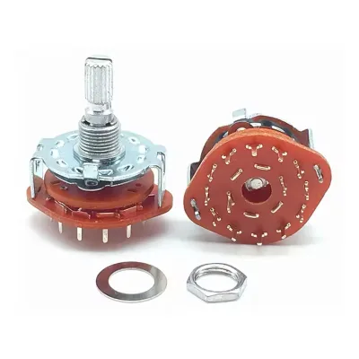 RS25 Shaft Panel Mount 2P6T Band Rotary Switch Selector 2 Pole 6 Position 20MM Plum Shaft With Switch Cap