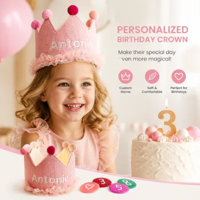 Embroidered 100% Cotton Baby Name Birthday Hat Winter Party Crown Children Photography Props Baby First Birthday