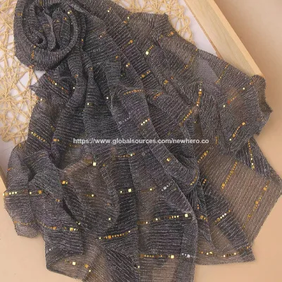Muslim headscarf, solid color sequined silk scarf, water ripple pattern mulberry silk scarf wholesale Women's Hijab