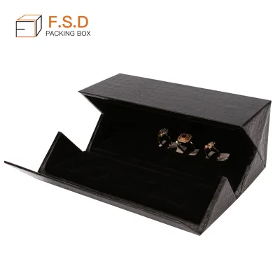 Elegant Crocodile Pattern Leather Ring Case, Magnetic Folding Jewelry Box for Jewelry Store Display
