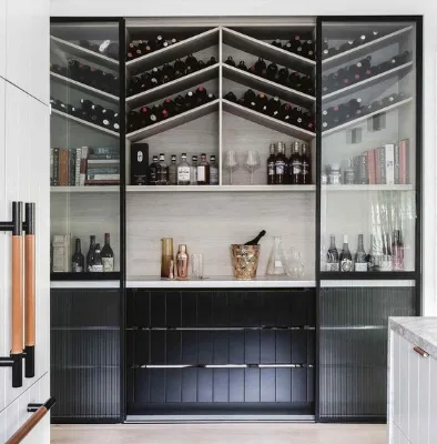2024 New Design Custom Wine Cabinet Luxury Wooden Bar Cabinet Glass Sliding Door