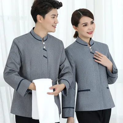 Long-sleeve 100% Polyester Cleaning Uniform for Women and Men Autumn/winter Hotel Housekeeping Property Management Workwear