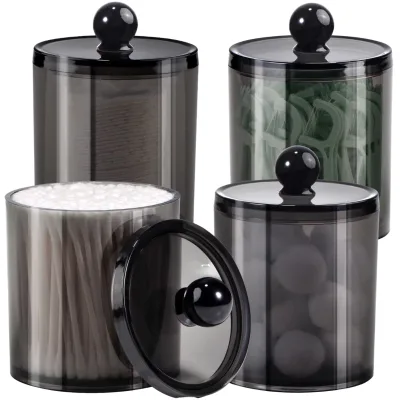 4-Piece Modern Acrylic Vanity Organizer Apothecary Lid Saltwater Topped Canister Jars Makeup Storage Cotton Carton Durable