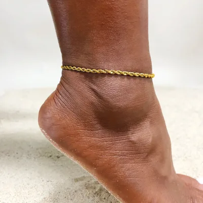 Wholesale Stainless Steel Rhinestone Anklets Twist Anklet 3MM Simple Ladies Fashion Foot Gold Anklet