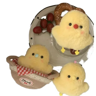 8cm Soft Fluffy Baby Yellow Chick Plush Keychain Cute Cartoon Chicken Bag Charm Toy Decor Ornament Stuffed Bag Pendant Gift