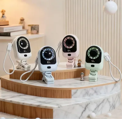 HECION New Summer Model: Smart Digital Display Fan with Detachable Clip, Convenient Speed Control, USB Charging, and Lanyard