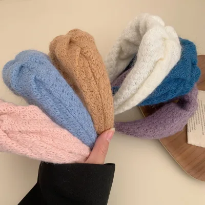 Korean-style Wide Edge High Cranial Top Headband Daily All-in-one Wool Fold Design Sense Headband Solid Color Hair Accessories
