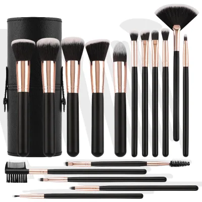 Hot Selling European Black 16-pcs Makeup Brush Set Angular Blush Brush logo Acceptable