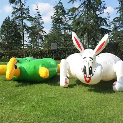 Cartoon Animal Inflatable Team Running Race Game Inflatable Yellow Hare Green Tortoise for Outdoor Group Competition