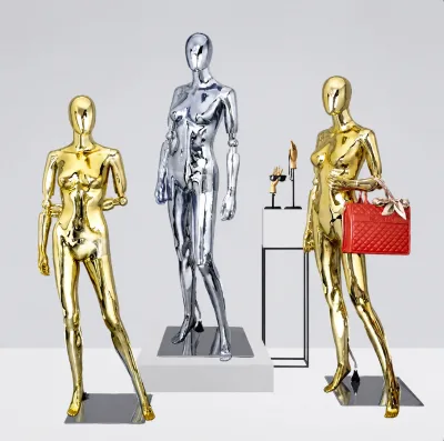 Gold and Silver Plastic Male and Female Full Body Mannequins for Boutique Clothing Store Window Display