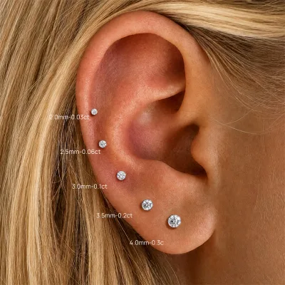 "The Curated Ear" Essential: Round Moissanite Labret Stud S925 - 5 Sizes (2mm-4mm) for Precise #EarStacking OEM