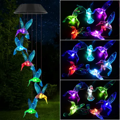 Led Solar Color Changing Waterproof Wind Chimes Night Light Star Moon Bird Hanging Garden Landscape Decoration Outdoor Ornaments
