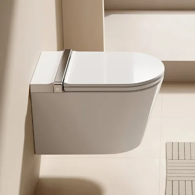 Compact Short Design Touchless Smart Wall Hung Toilet with Auto Lid Hygienic Hands-Free P-trap Cyclone Flushing Heated Seat