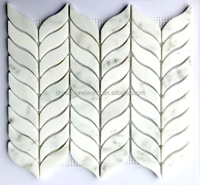 Ready to Ship Irregular Marble Mosaic Tile Leaves Shape Grey White Color Wall Stone Tile