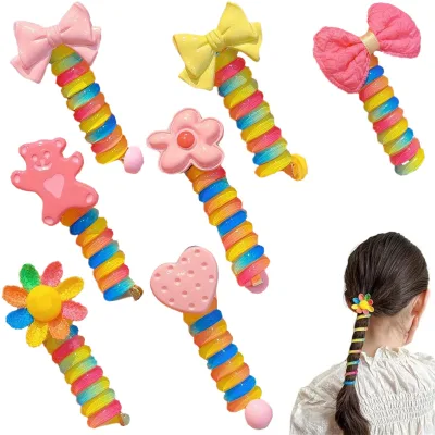 Colorful Phone Cord Wire Hair Bands Waterproof Hair Coils No Damage Kids Girls Telephone Straight Spiral Hair Ties