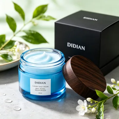 Eco-Friendly Blue Glass Jar with Wooden Cap 50g 100g 150g Empty Jar for Personal Care Cosmetic Use for Skin Care Cream