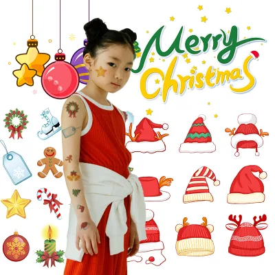 Custom Colorful Non-toxic Friendly to Skin High Quality Removable Christmas Festival Holiday Temporary Tattoo Sticker for Kids