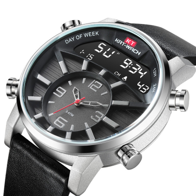 Top Brand Led Digital Watch for Men with Leather Strap Alarm Chronograph Dual Display Waterproof Electronic Watches Reloj 1819