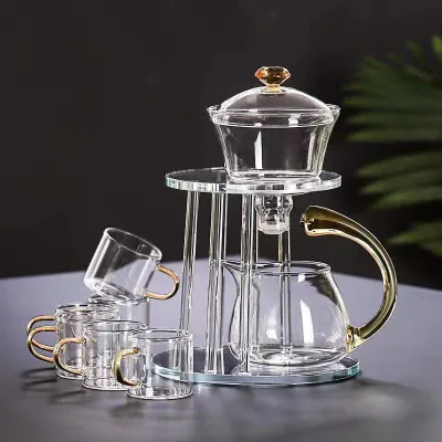 2022 Automatic Glass Tea Set Set Household Living Room Lazy Tea Infuser Accessories Kung Fu Tea Cup Set Magnetic Suction Teapot