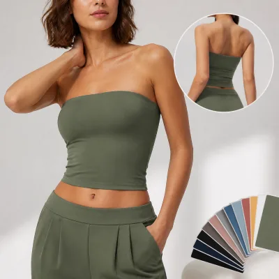 Custom logo Women Basic Strapless Buttery Soft  Crop Top Bandeau Casual Tube Top Versatile Athleisure Streetwear Layering Shirts