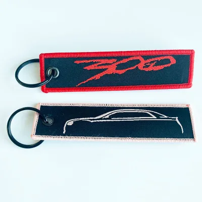 High Quality Custom Double Side Embroidery or Woven Fabric Keychain Keytag Keyring