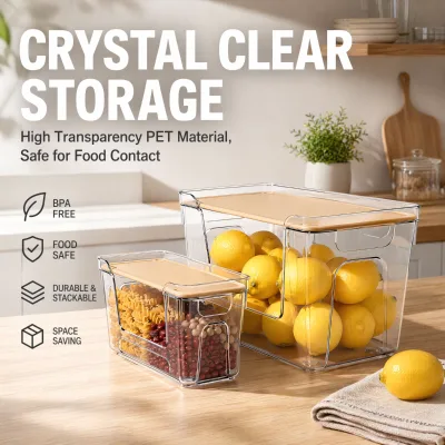 Stackable Plastic Storage Box, Large-capacity Kitchen Storage Container, Suitable for Laundry Room or Under the Sink Storage