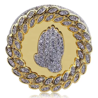 Classic Style Prayer Gesture Pattern Chunky Ring Ice Out Zircon Hip Hop Large Size Men's Ring