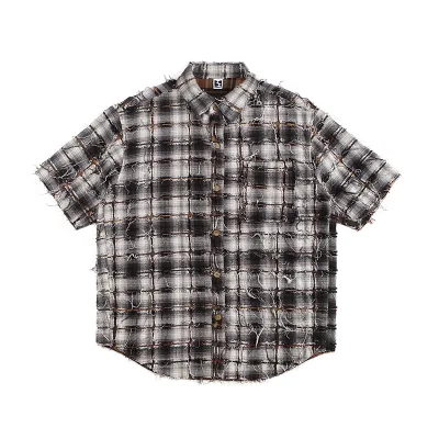 High Quality Men's Shirts Oversize Plaid Printed Casual Loose Men Cotton Short Sleeve Shirts