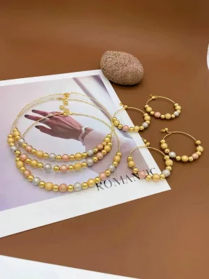 Hot Selling 18K Gold Plated Brass Beaded Collar Necklace Bracelet Women's Jewelry Set