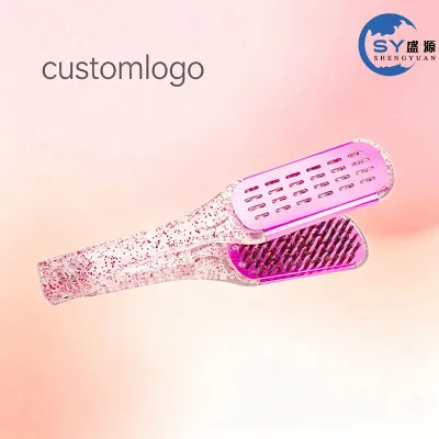 Shining Star V-shaped Double Sided Boar Bristle Straightening Hair Brush for Women Smooth Splint Curly Bangs Straightener