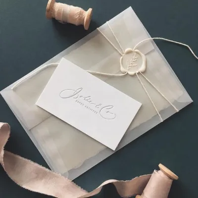 Cheap Custom Wedding Invitation Card with Vellum Envelope