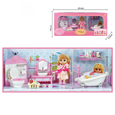 Petty Doll Set Playing House Indoor Play Game Bathroom Toy Doll House for Girls