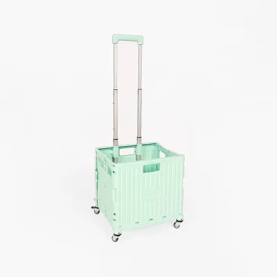 Lightweight 4-Wheel Foldable Plastic Shopping Trolley Large Capacity Rolling Utility Cart with Lid for Grocery