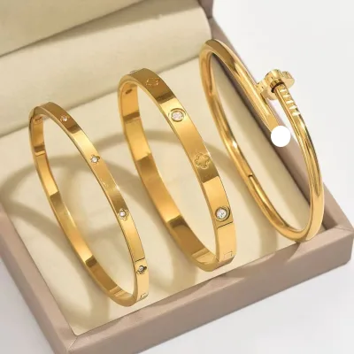 Stainless Steel Flower Bangle Set CZ Rhinestone Floral Cuff Bracelet Waterproof Non Tarnish 3 Piece Stacking Bangles for Women