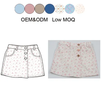 Kids Floral Denim Skirt Button Front Pocket Design Children's Casual Skirt OEM ODM Low MOQ